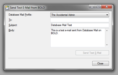 SSMS DatabaseMail - Test Email Dialog