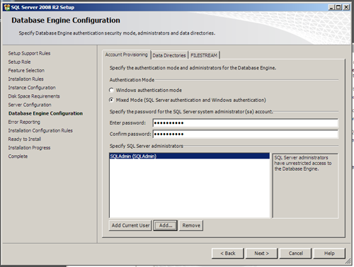 SQL Server 2008 R2 Setup - Account Provisioning