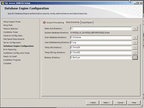 SQL Server 2008 R2 Setup - Data Directories