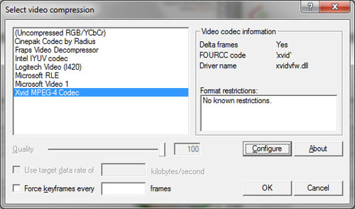 VirtualDub - Codec Selection