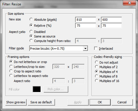 VirtualDub - Resize Filter