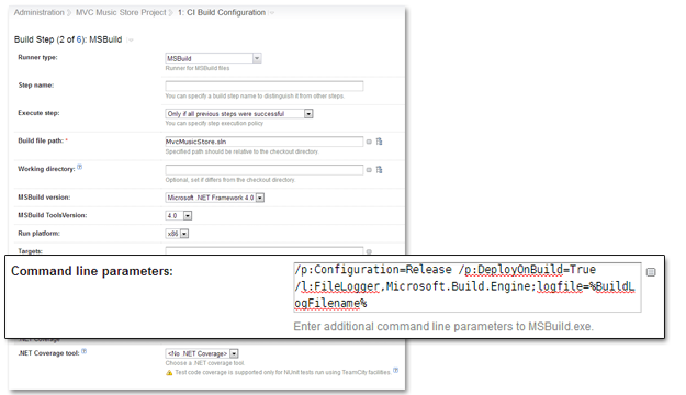 Adding the MS Build Parameter