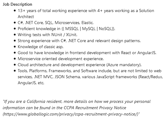 Screenshot of a job description that is a laundry list of skills