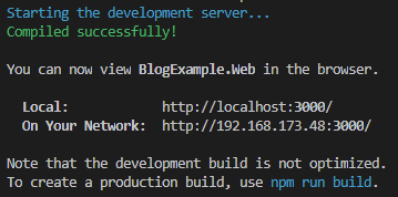 Successful start of the development server