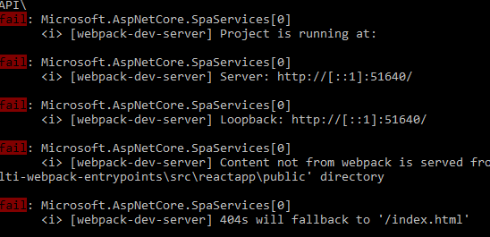 DotNet output for WebPack shows as FAIL messages