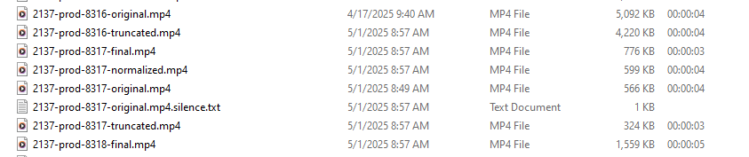 A few of the hundreds of intermediary files from one job