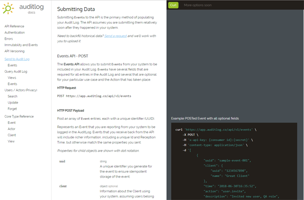 Screenshot of API docs