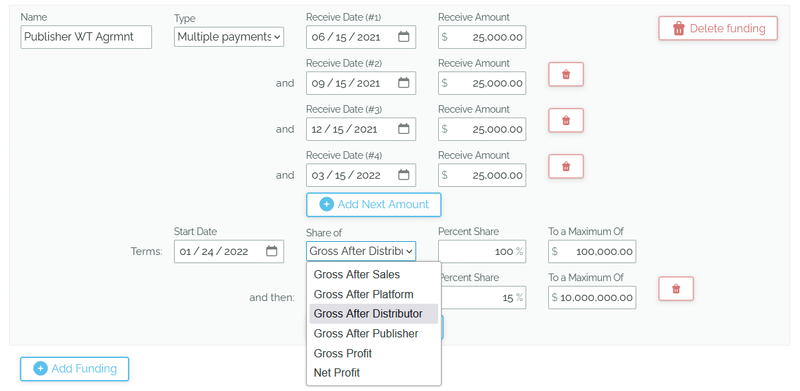 Entry of common publisher funding terms